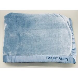 Carters Tiny But Mighty Blue Satin Trim Baby Blanket Security Lovey 30x40 inch